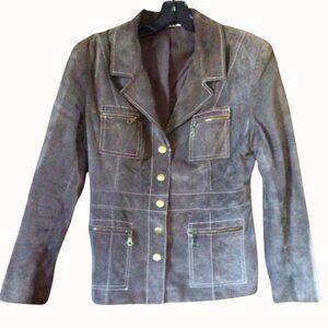 Vintage Brown Suede Zipper Jacket – Petite Size 10